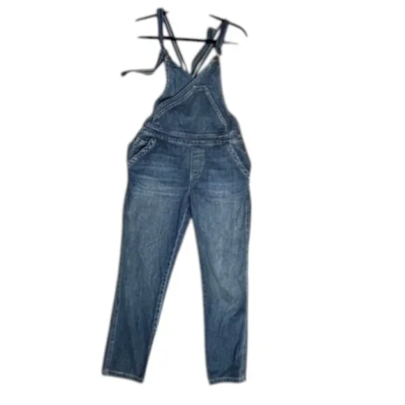 Free People V-neck Cross back Bib Relaxed Overalls Straight Leg Size 25 - Picture 2 of 13